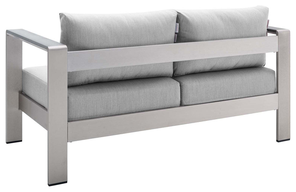 Sectional Sofa Chair Table Set, Sunbrella, Aluminum, Silver Gray, Outdoor