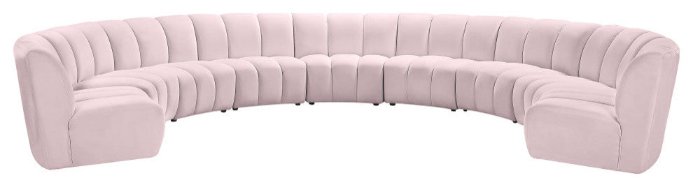 Infinity Channel Tufted Velvet Modular Chair, Pink, 9 Piece