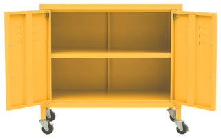 White-background full view with doors opened to show interior.