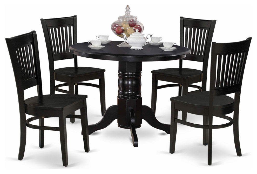 5-Pc Dining Set 4 Dining Chair, Table Seat, Slatted Chair Back Black Finish