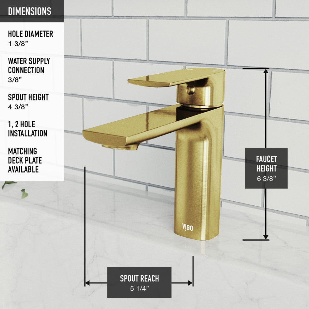 VIGO 6" H Davidson Single Handle Single Hole Faucet, Matte Brushed Gold, Without Extras