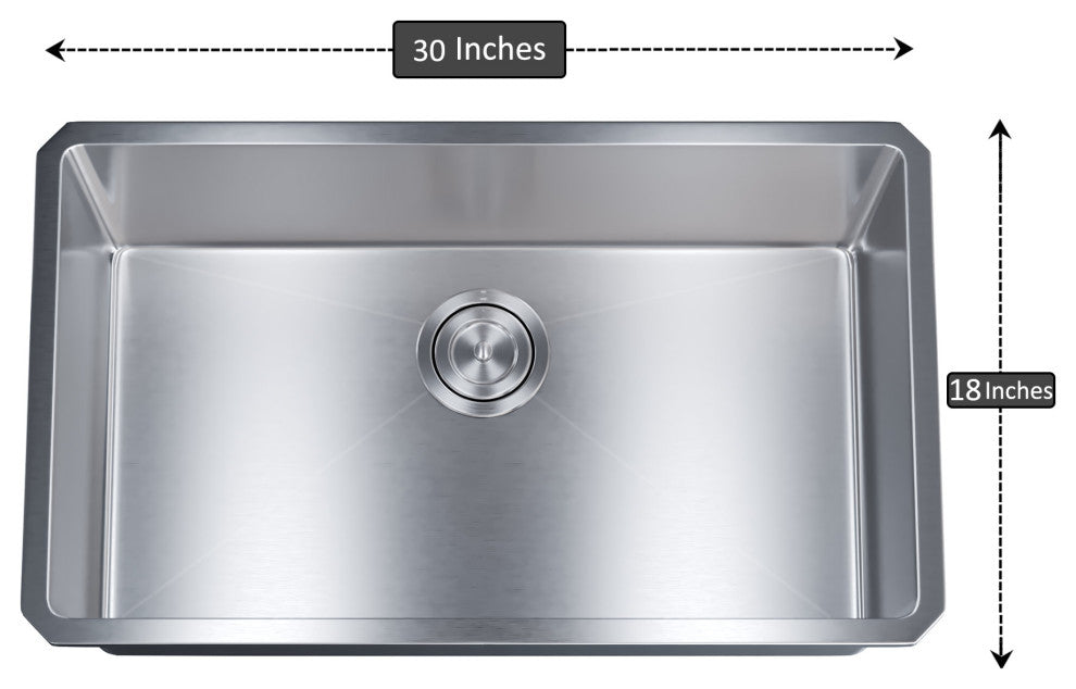 Dowell Undermount Single Bowl Stainless Kitchen Sink - Small Radius, 28w X 16l X 9d
