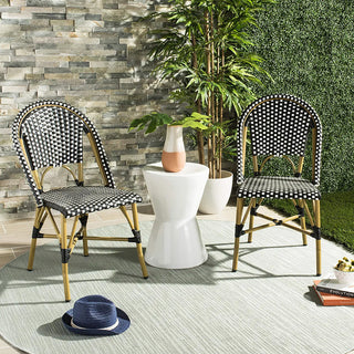 2 Pack Patio Side Chairs with Aluminum Frame and Woven Wicker Seat, Black/White