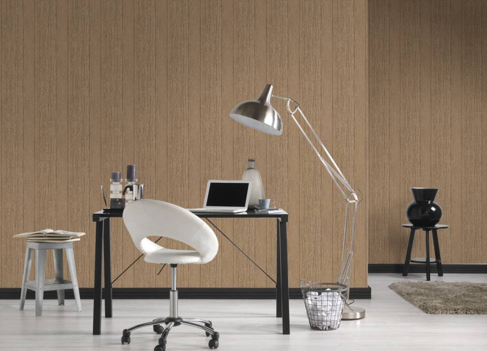 Loft Modern Nature Textured Wallpaper, Wood Planks, Brown Beige, One Roll