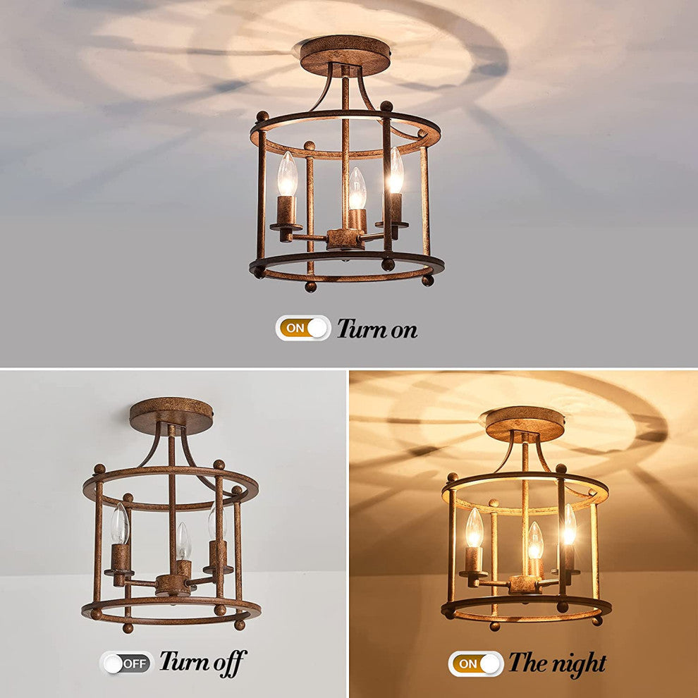 3 Light Industrial Semi Flush Mount Ceiling Lamp Rust Bronze Island Ceiling Lamp