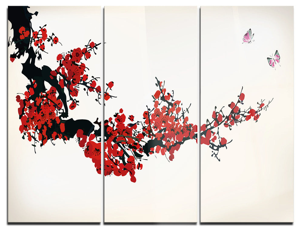 "Floral Winter Sweet" Digital Glossy Metal Wall Art, 3 Panels, 36"x28"
