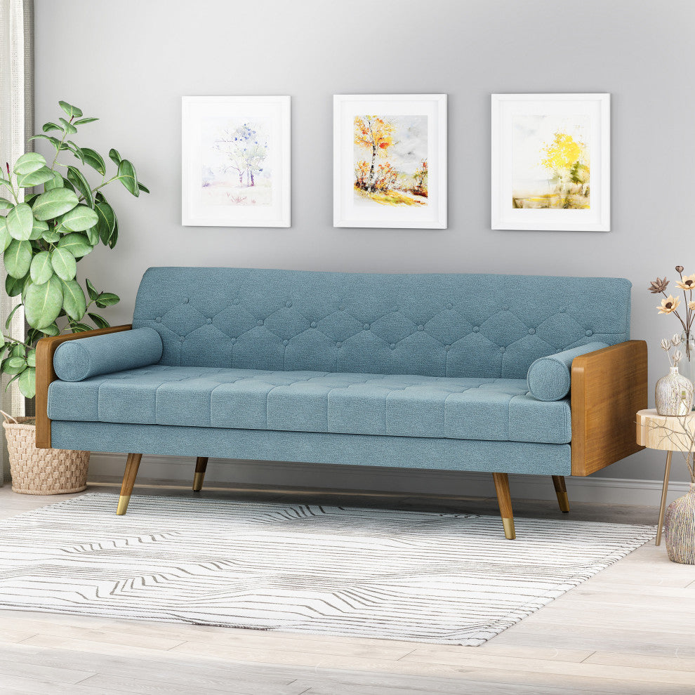 GDF Studio Aidan Mid Century Modern Tufted Fabric Sofa, Blue
