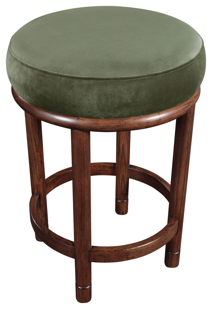 Monette Upholstered Bar and Counter Stool, Green, Velvet, Brown Finish