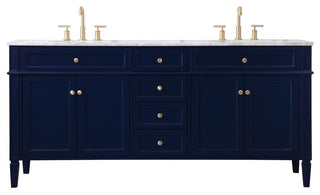 Home Living Vanity with Carrara White Marble Countertop, Blue, 72", Double Sink