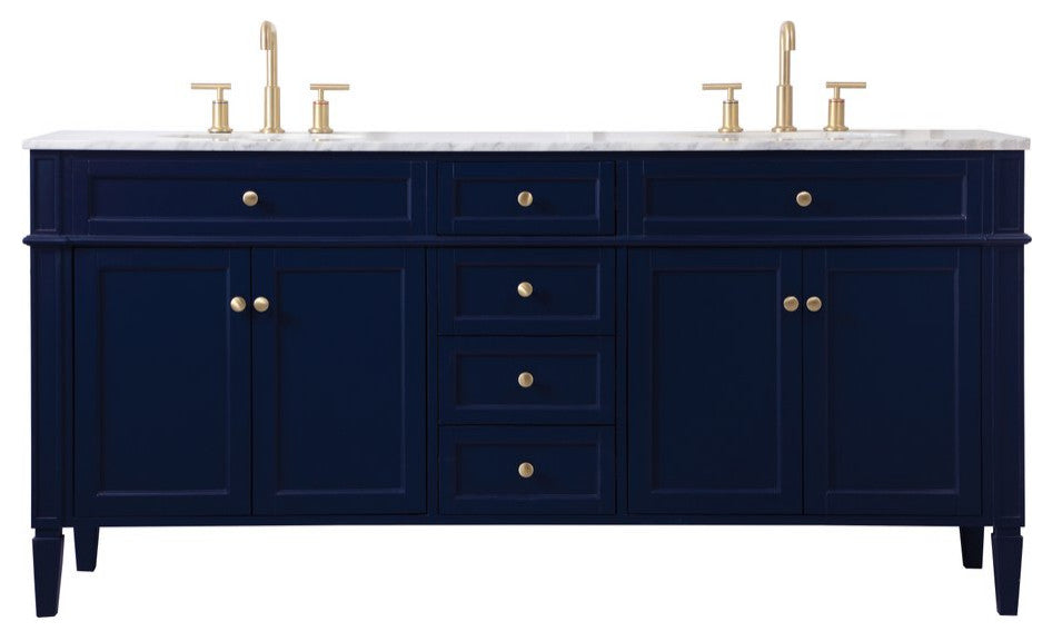 Home Living Vanity with Carrara White Marble Countertop, Blue, 72", Double Sink