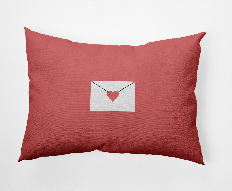 Love Letter Valentines Indoor/Outdoor Lumbar Pillow, Coral, 14x20"