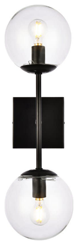 Elegant Lighting LD2357 Neri 2 Light 6"W Vanity Light - Black / Clear