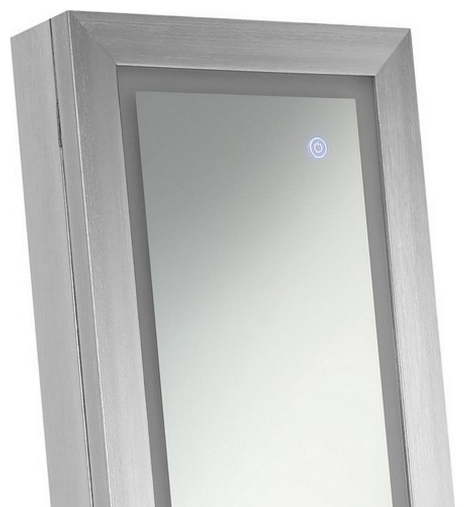 Benzara BM282017 Full Body Floor Cheval Mirror, Jewelry Storage, LED, Silver