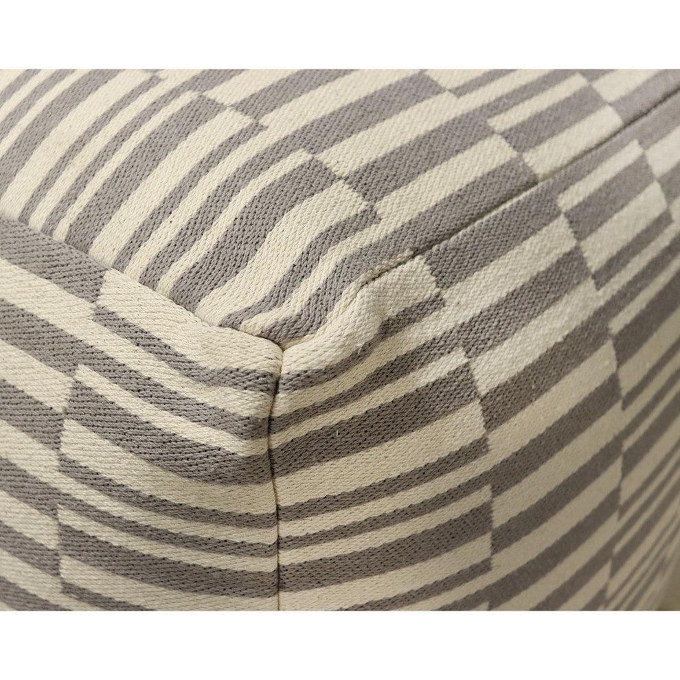 White Machine Woven Morningside Pouf, 18" Cube