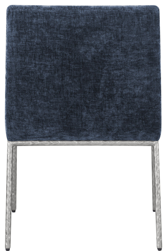 Reeves Upholstered Dining Chair, Navy, Chenille , AC,  Brushed Silver, Set of 2