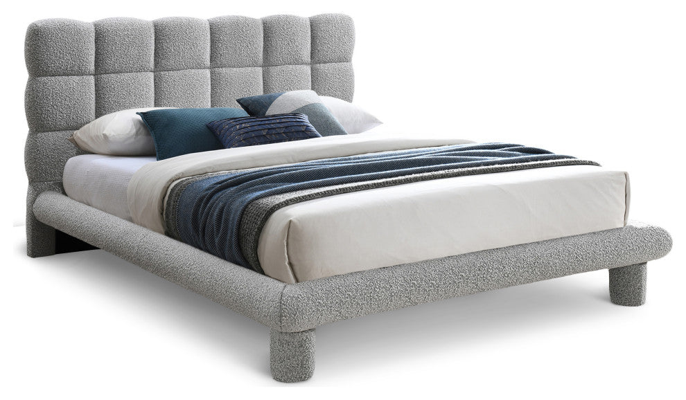 Deco Boucle Fabric Full Bed, Grey, Full