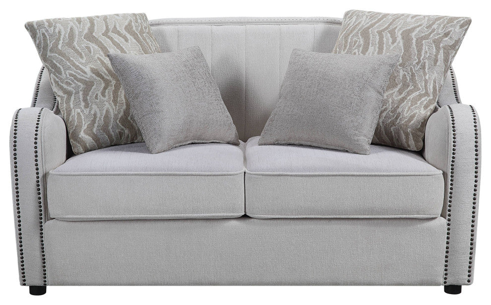 Mahler Loveseat With 4 Pillows, Beige Linen