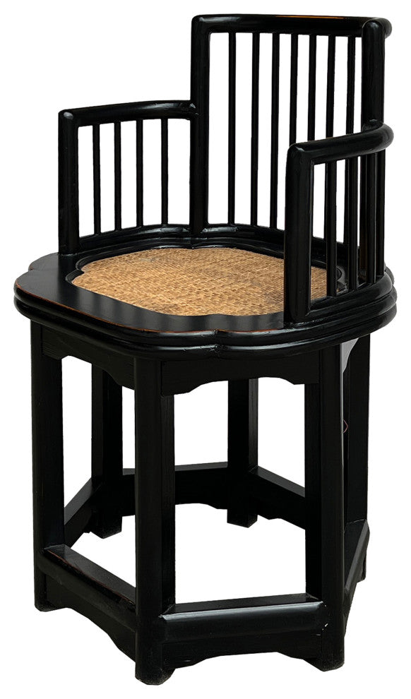 Chinese Black Hexagonal Rattan Seat Elm Wood Armchair Hcs7668