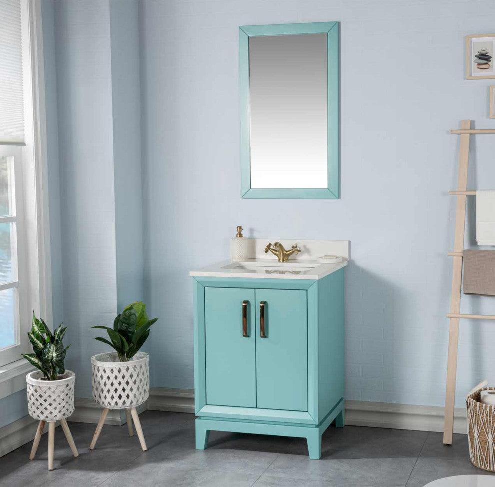 Fabia Collection 24" Bathroom Vanity With Sink, Mirror, Countertop, Turquoise