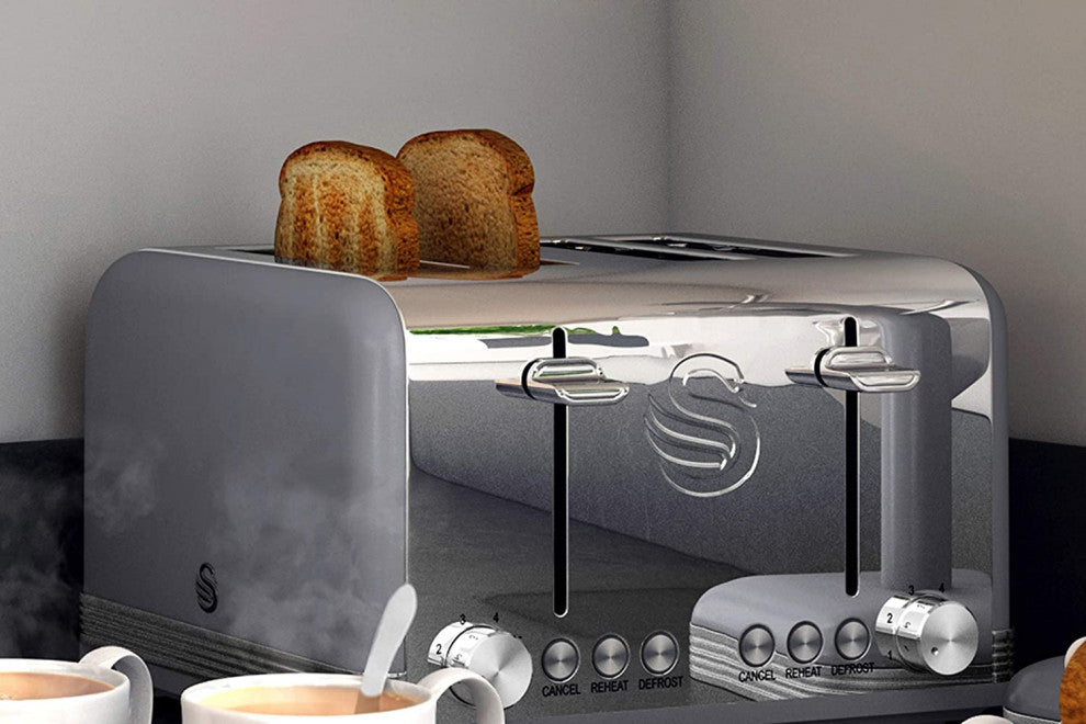 Swan ST19020GRN Retro 4 Slice Toaster, Gray