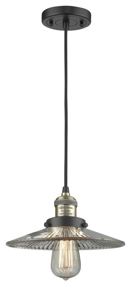 1-Light Dimmable LED Halophane 10" Mini Pendant, Black Antique Brass