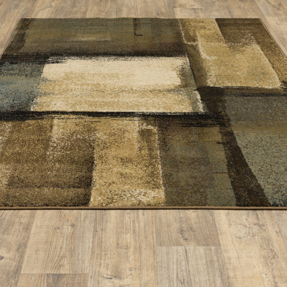 5"x7" Brown and Beige Distressed Blocks Area Rug