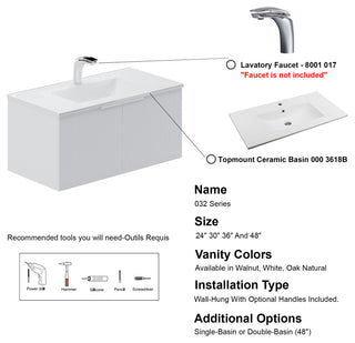Pershing 36" Single Vanity Set, White, Ceramic Basin