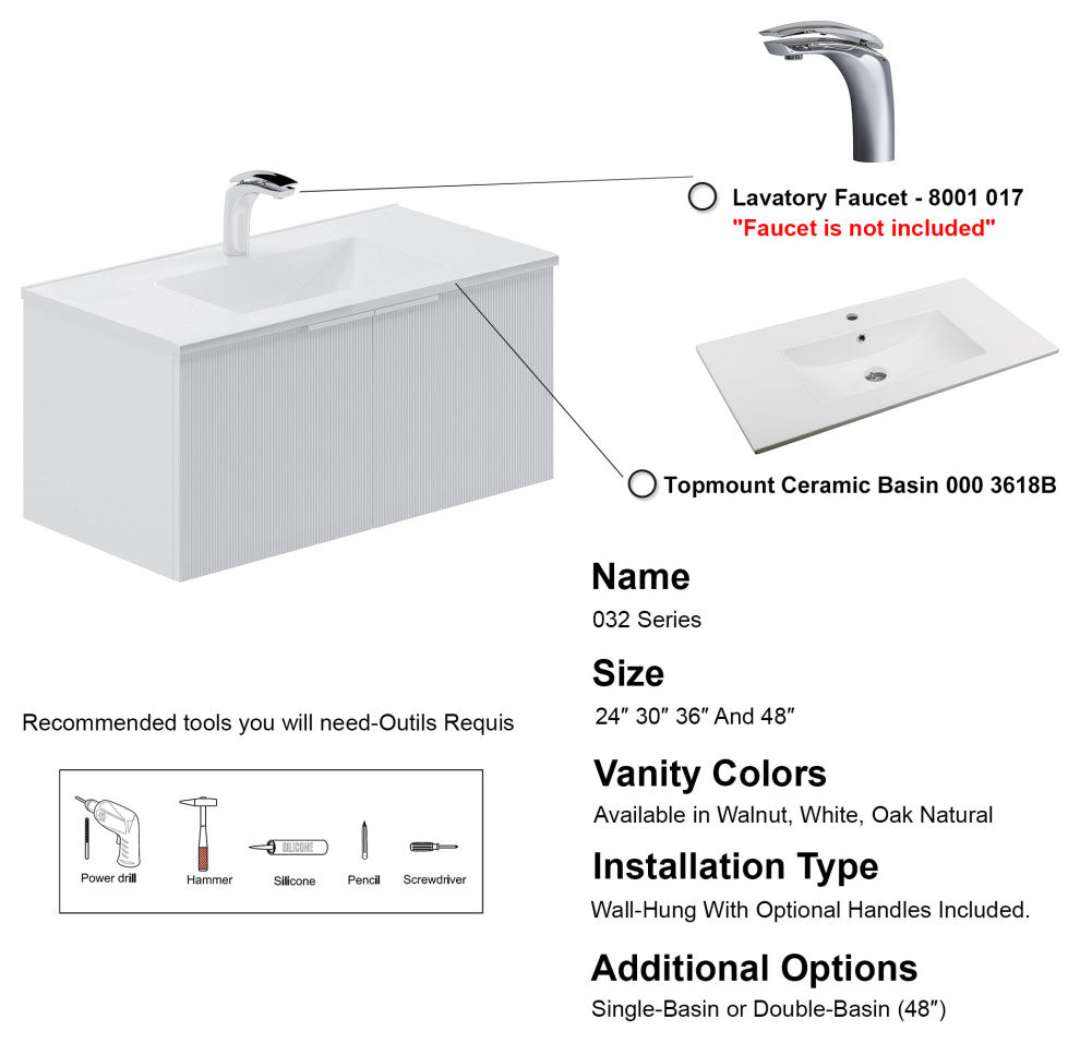 Pershing 36" Single Vanity Set, White, Ceramic Basin