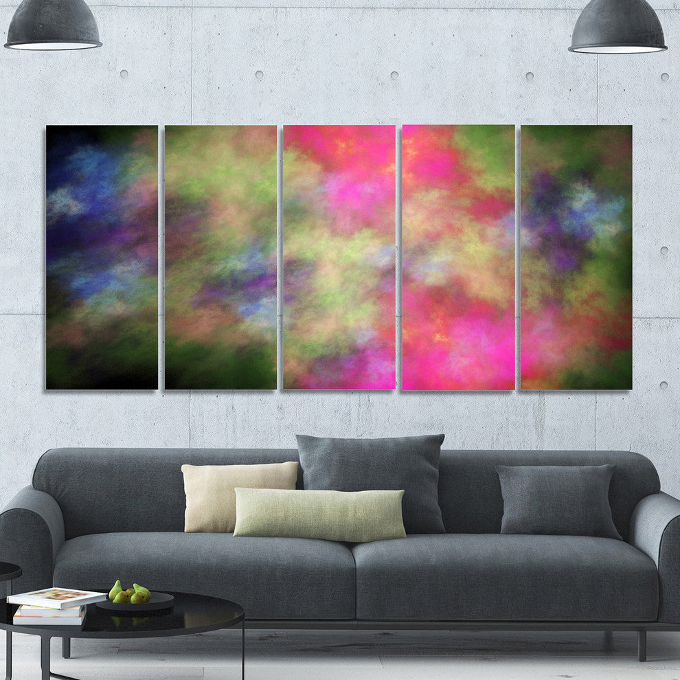 Pink Starry Fractal Sky, Abstract Canvas Art Print, 60"x28", 5 Panels