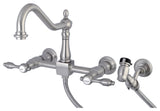 Kingston Brass Wall Mount Bridge Kitchen Faucet With Brass Sprayer, Brushed Nick