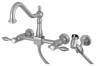Kingston Brass Wall Mount Bridge Kitchen Faucet With Brass Sprayer, Brushed Nick