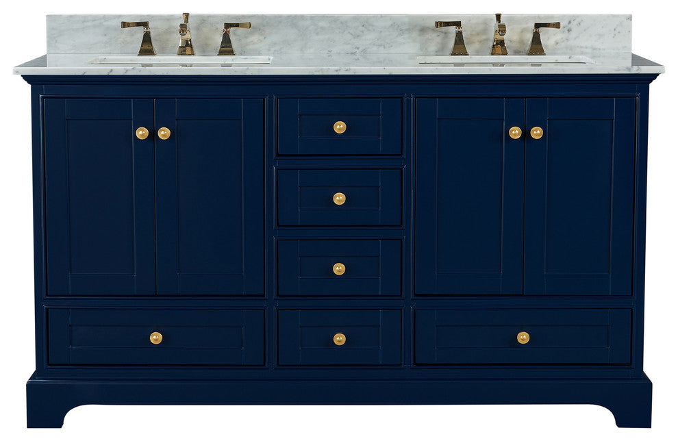 Audrey Vanity Set, Heritage Blue, 60", Gold Hardware, No Mirror