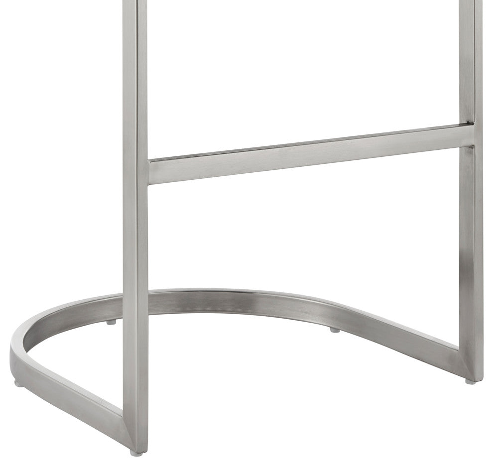 Atherik Counter Stool, Brushed Stainless Steel With Faux Leather, Gray