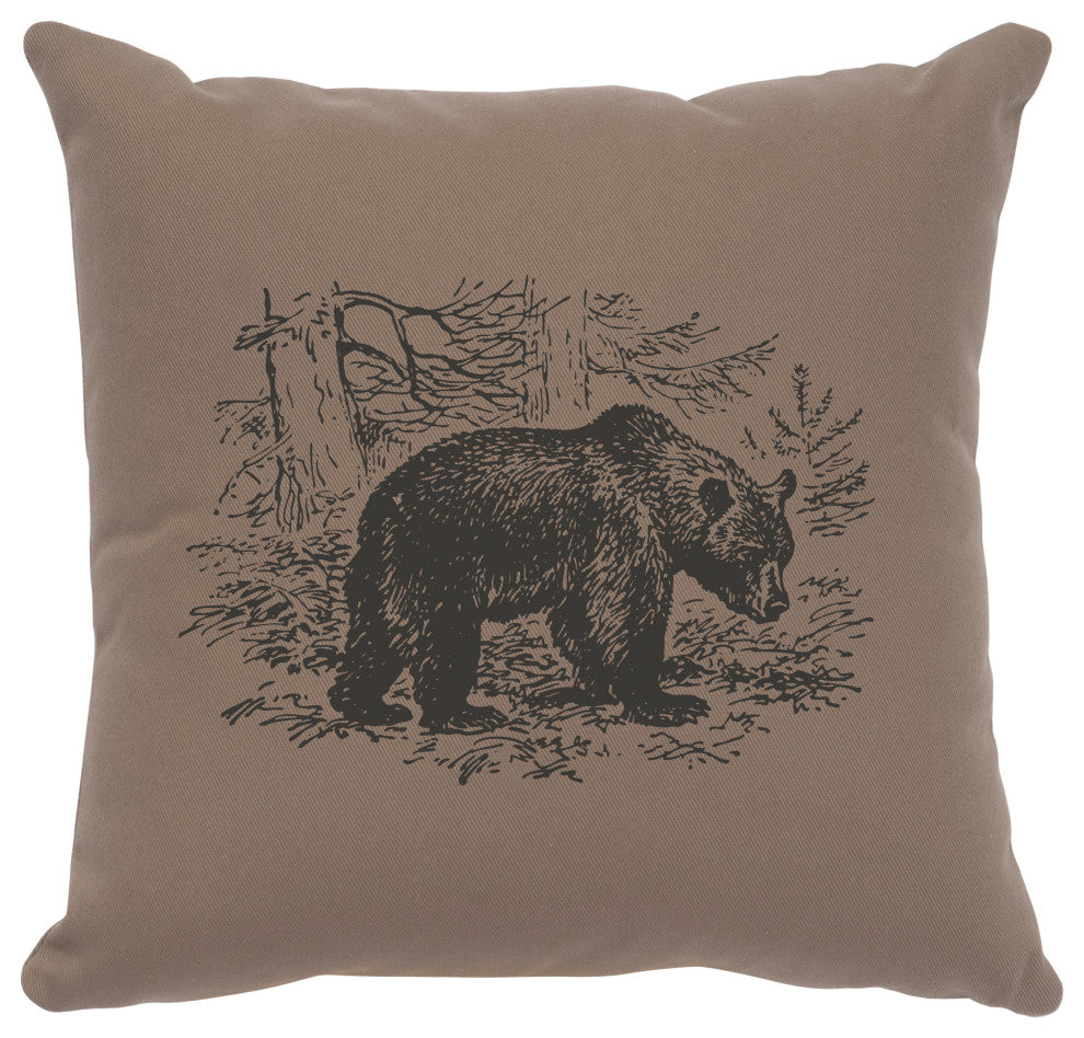 Image Pillow 16x16 Bear Scene Cotton Taupe