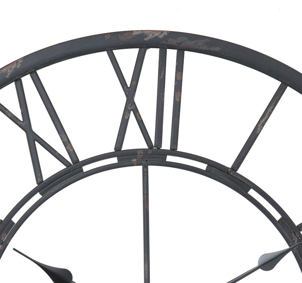 UTOPIA ALLEY Oversized Roman Round Wall Clock, 27" Diameter, Matt Black