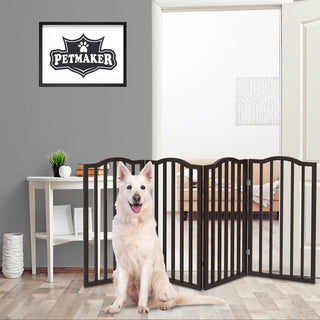 Wooden Pet Gate Tall Freestanding 4 Panel Foldable 72 x32" PETMAKER, Brown