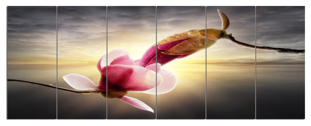 Beautiful Magnolia Flowers, Floral Canvas Art Print, 70"x28", 6 Panels