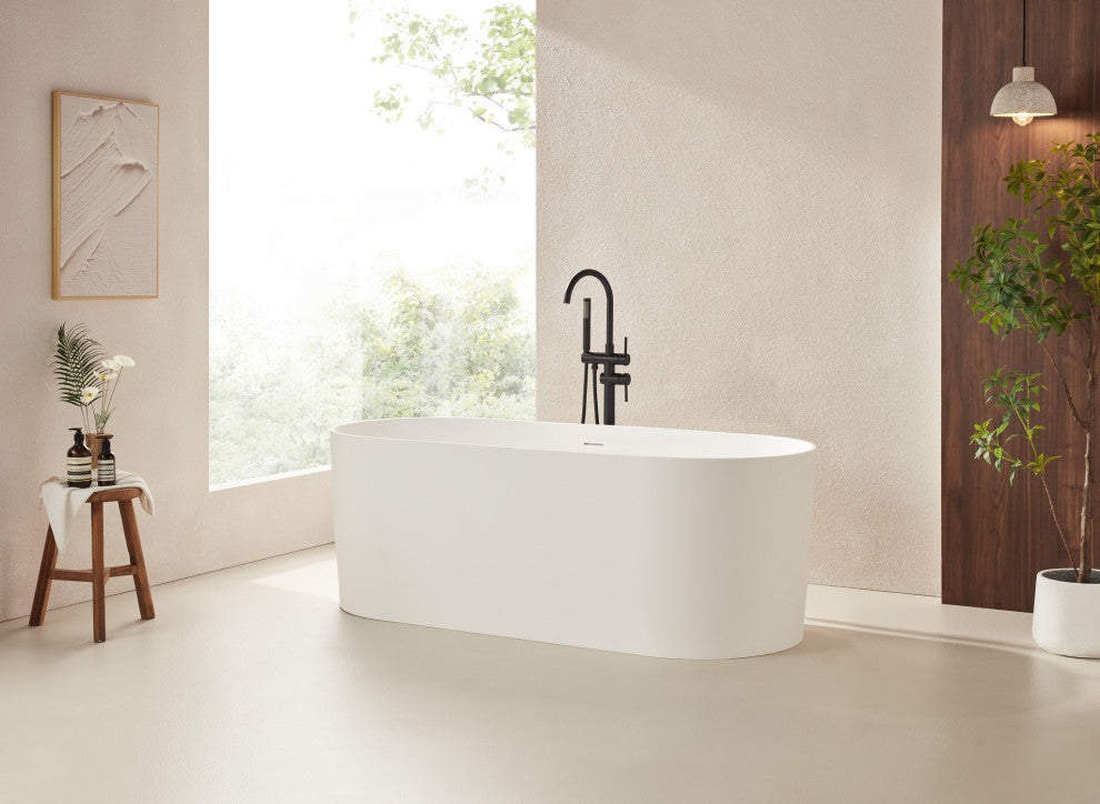 Vanity Art 59" x 30" Freestanding Soaking Stone Resin Bathtub