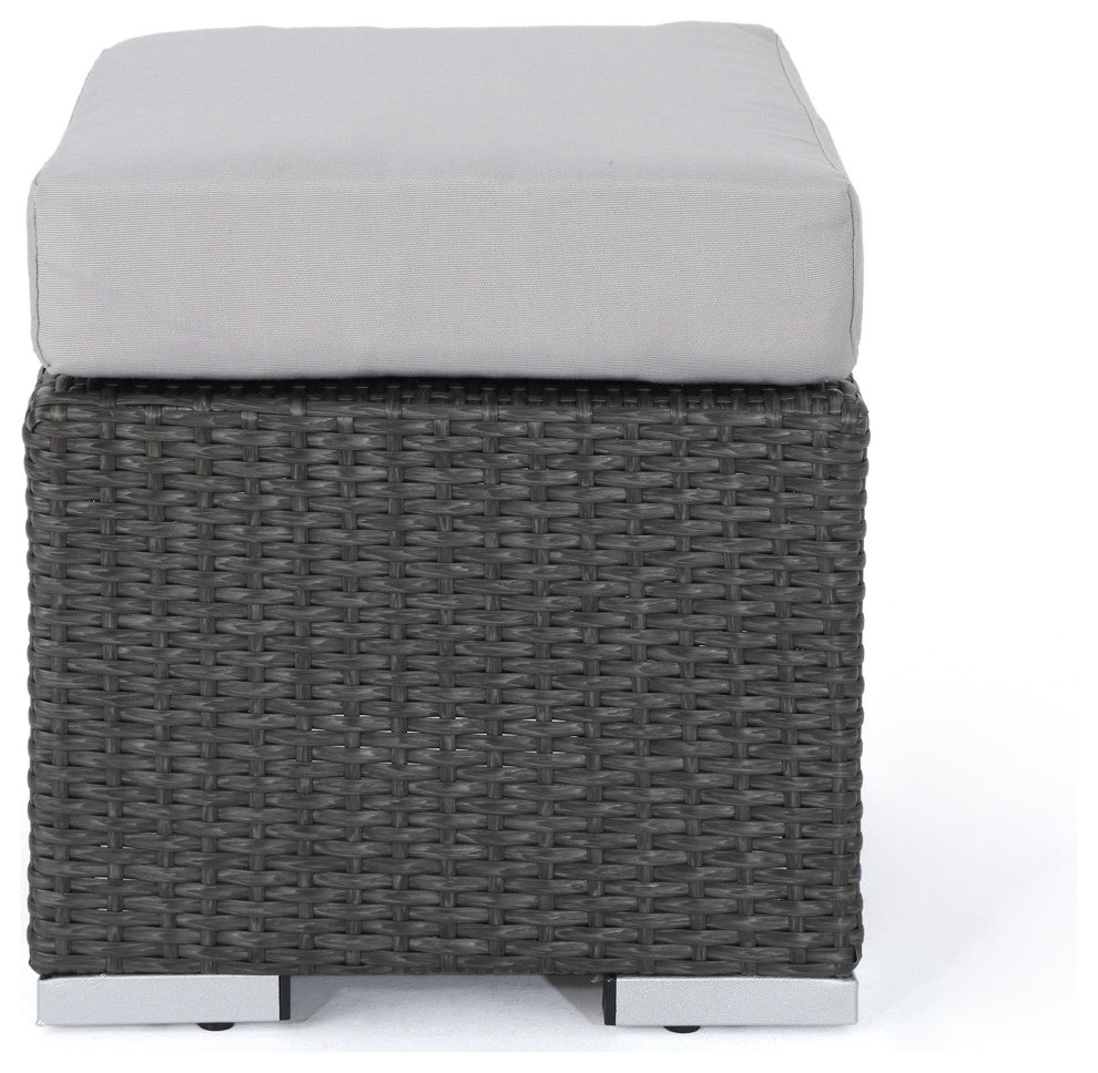 GDF Studio Tammy Rosa Outdoor 5 Seat Wicker Sectional Sofa Set, Gray/Silver