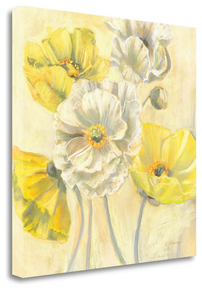 "Gold And White Contemporary Poppies I" By Carol Rowan, Gallery Wrap Canvas