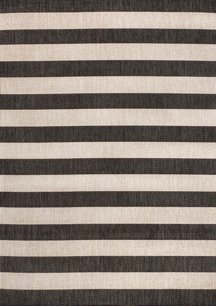 Negril Two-Tone Wide Stripe Indoor/Outdoor Area Rug, Black/Beige, 8x10