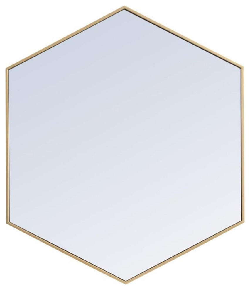 Elegant Decor Eternity 35" x 41" Hexagonal Metal Frame Mirror in Brass