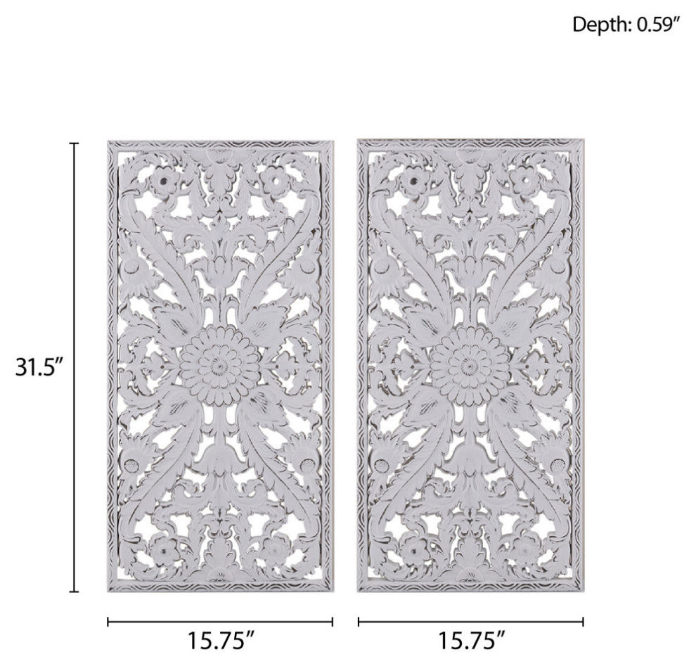 Madison Park Antique Carved Wooden Boho 2-Piece Wall Art Decor, Bronze, White