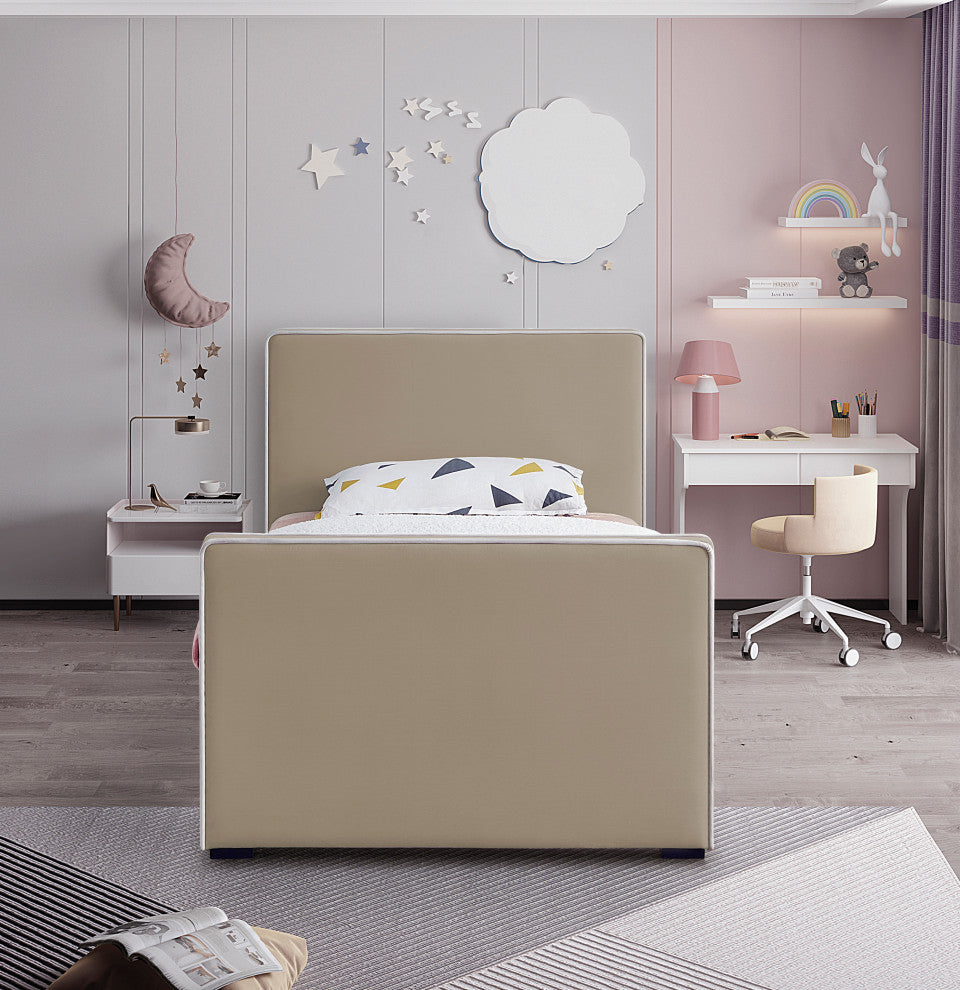 Dillard Velvet Upholstered Bed, Beige, Twin