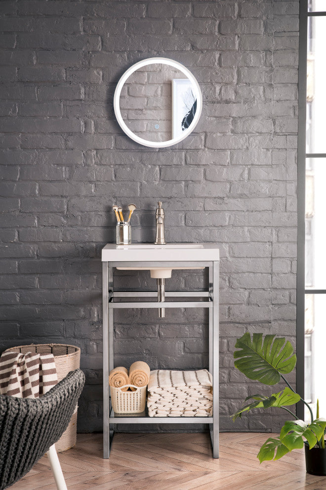 Boston 20" Sink Console, Brushed Nickel, White Gloss Top