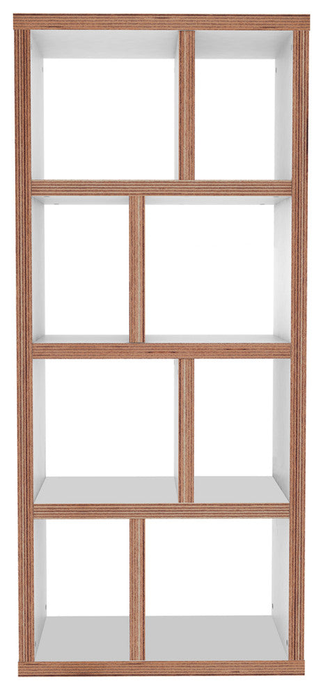 Modern Open Shelving narrow Bookcase, White/Layeredge