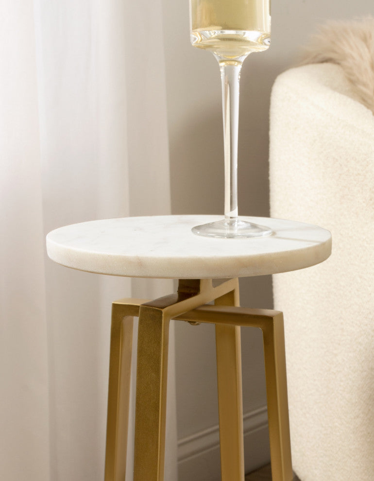 Zia Metal Drink Table, Marble/Gold 9x9x23