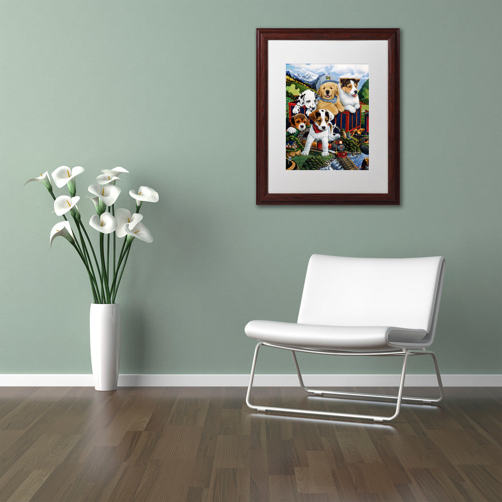 Jenny Newland 'Choo Choo Puppies' Matted Framed Art, 20x16