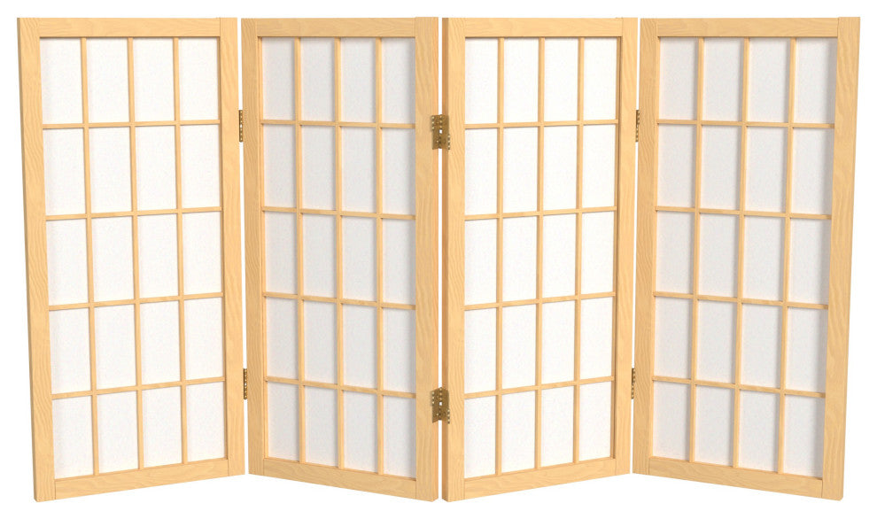 2' Tall Desktop Window Pane Shoji Screen, Natural, 4 Panels