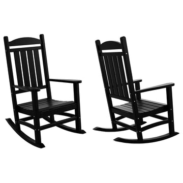 WestinTrends 2PC Outdoor Patio HDPE Adirondack Porch Rocking Chair Set, Black